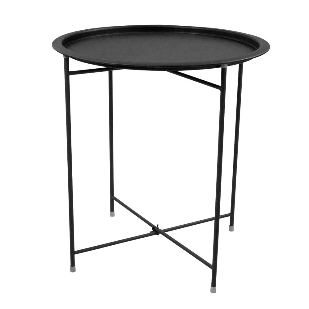 TABLE D'APPOINT RONDE PLIANTE GRISE EN MÉTAL