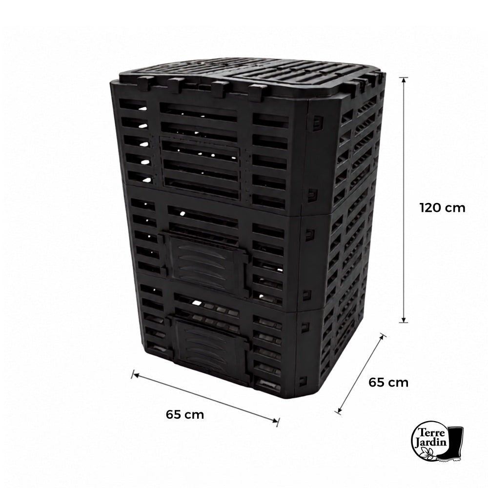 COMPOSTEUR DE JARDIN 500 L 65 × 65 × 120 cm NOIR (2)
