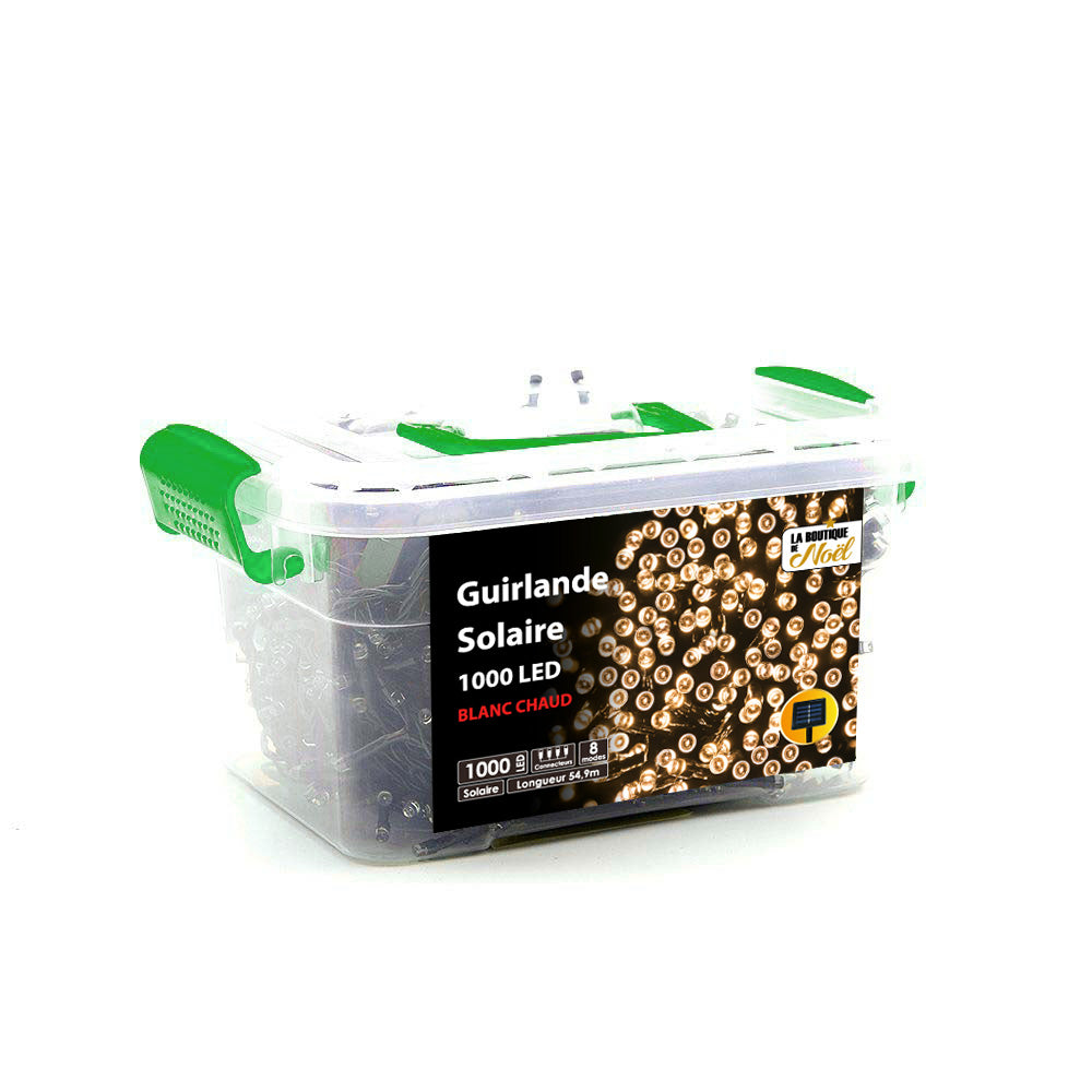 GUIRLANDE SOLAIRE 1000 LED BLANC CHAUD