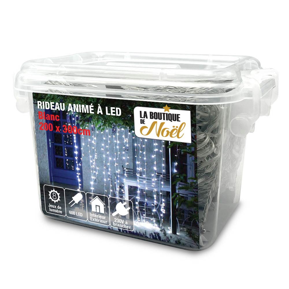 RIDEAU LUMINEUX ÉLECTRIQUE (8) & RIDEAU LUMINEUX 300 X 200 CM - 600 LED BLANC