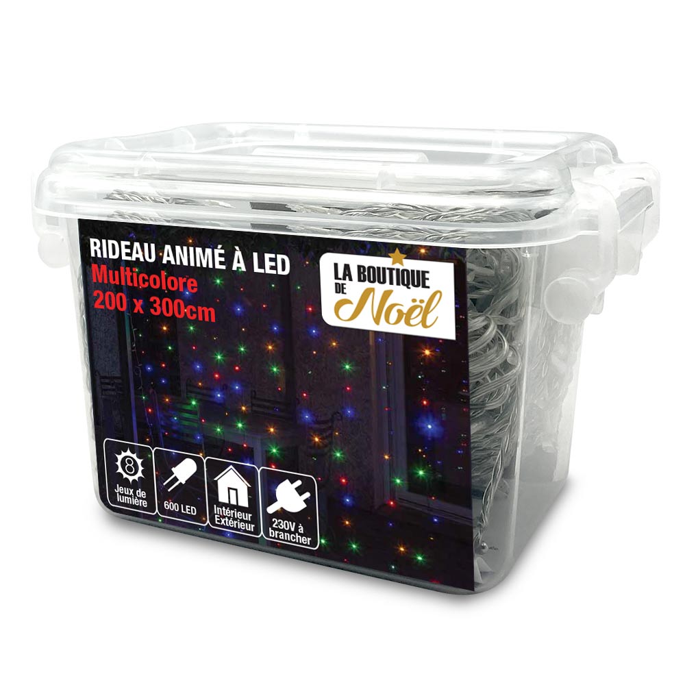 RIDEAU LUMINEUX ÉLECTRIQUE (8) & RIDEAU LUMINEUX 300 X 200 CM - 600 LED MULTICO