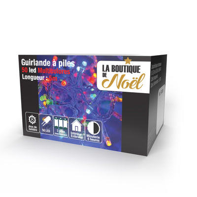 GUIRLANDE TIMER À PILES & GUIRLANDE LED À PILES 50 LED MULTICOLORE