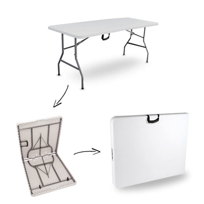 Lot table pliante 8 personnes blanche + 2 bancs 4 pers