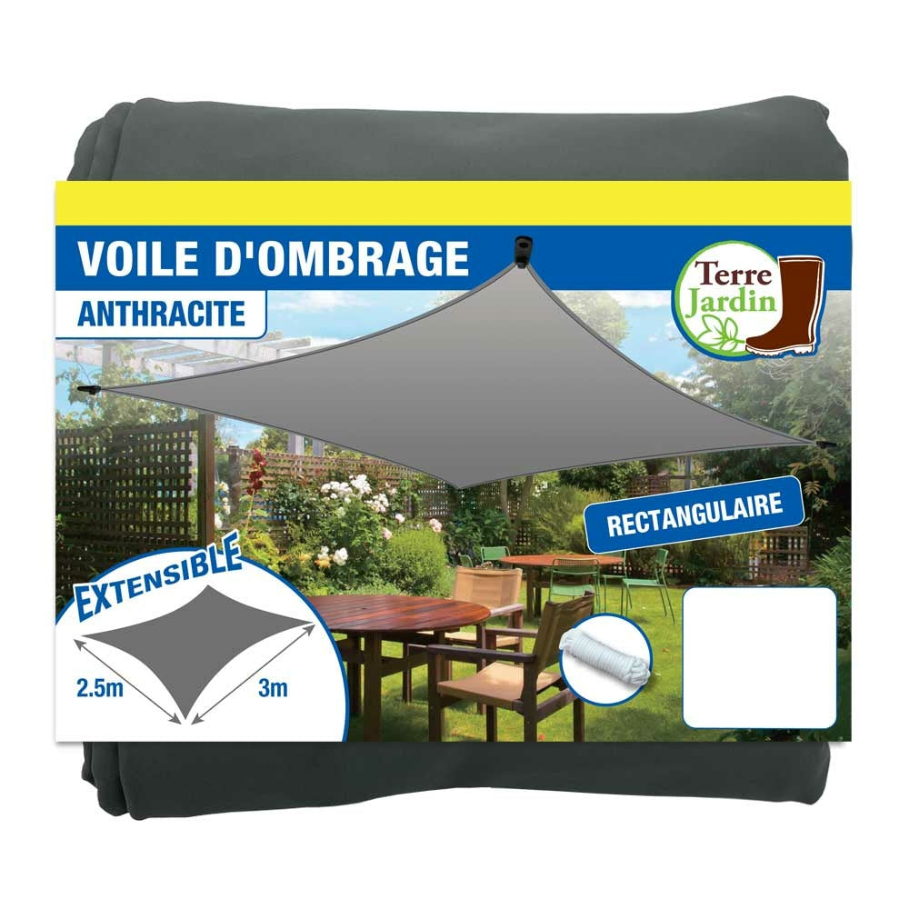 VOILE D'OMBRAGE EXTENSIBLE RECTANGULAIRE (7) & VOILE D'OMBRAGE EXTENSIBLE 2,5 X 3 M ANTHRACITE