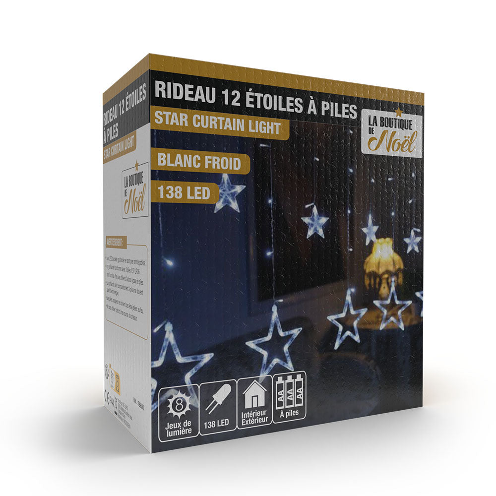 RIDEAU 12 ÉTOILES À PILES (9) & RIDEAU 12 ÉTOILES À PILES BLANC FROID