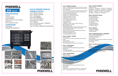 Servante d’atelier 12 tiroirs avec 319 outils – PHIXWELL | Coffre à outils professionnel