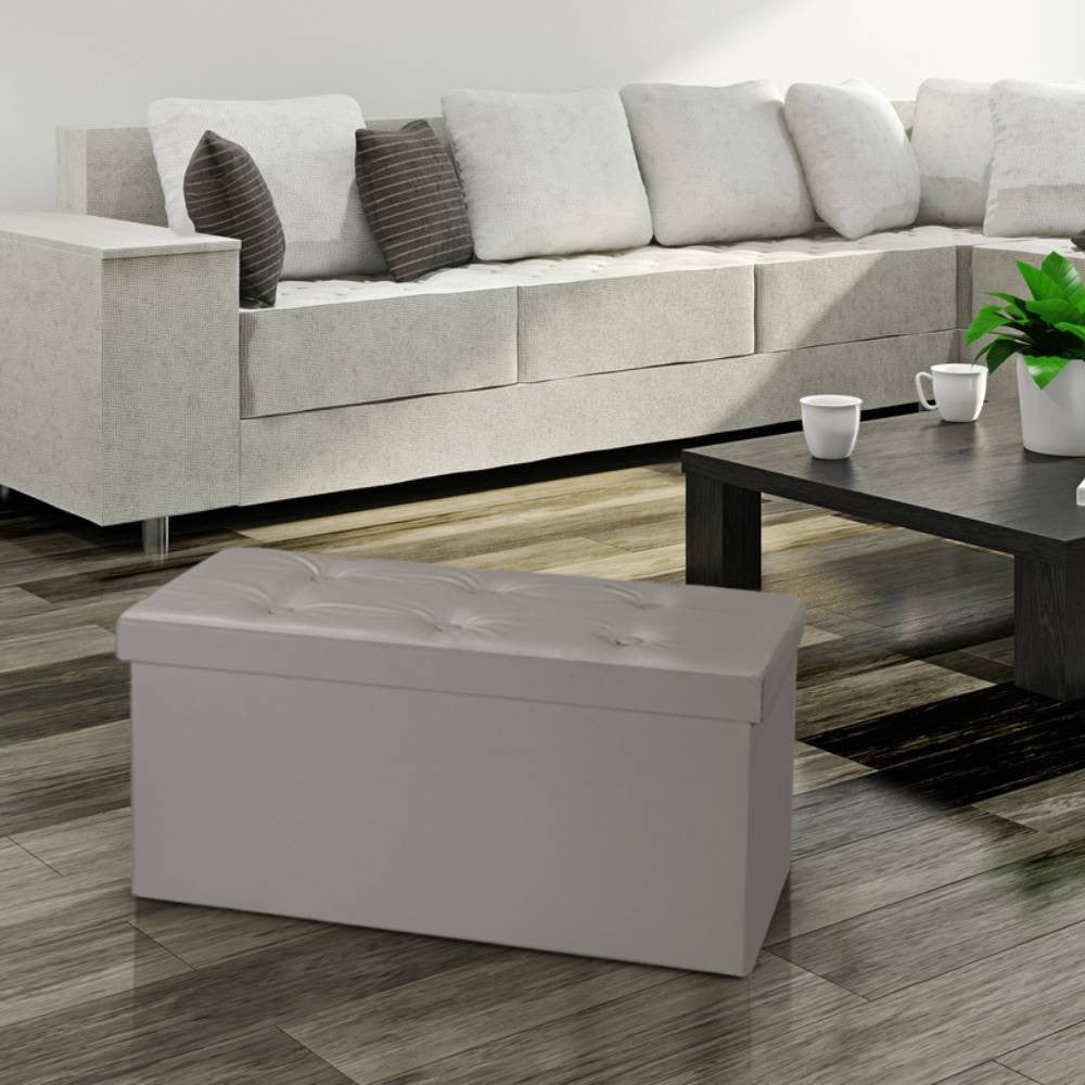 BANC COFFRE DE RANGEMENT TAUPE L76xP38xH38CM & BANC COFFRE DE RANGEMENT TAUPE 100 CM