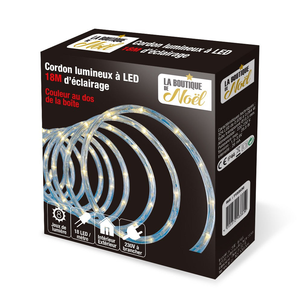 CORDON LUMINEUX ÉLECTRIQUE 18M BLANC FROID & CORDON LUMINEUX ÉLECTRIQUE 18M BLANC CHAUD