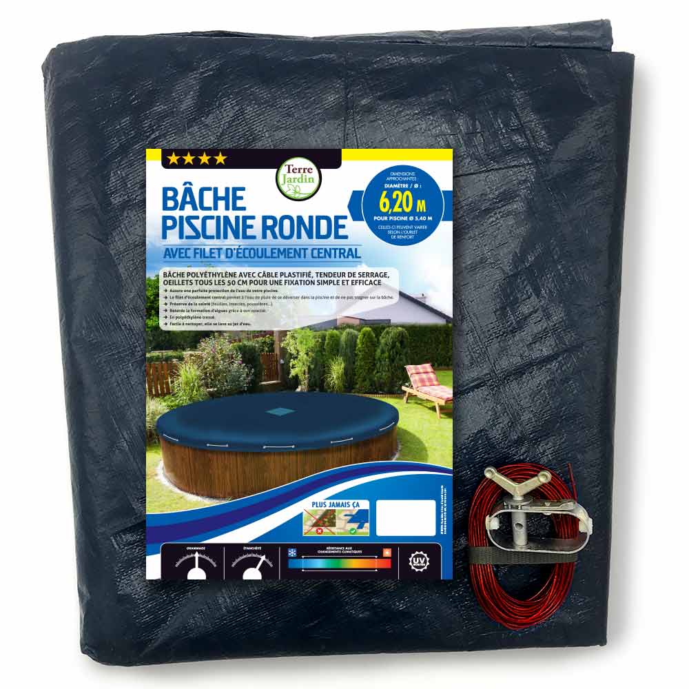 BÂCHE PISCINE RONDE 6,20 M. 140 G/M²