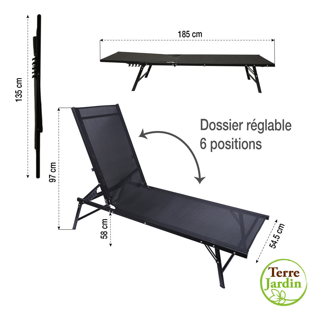 CHAISE LONGUE PLIABLE TEXTILENE NOIRE (6)