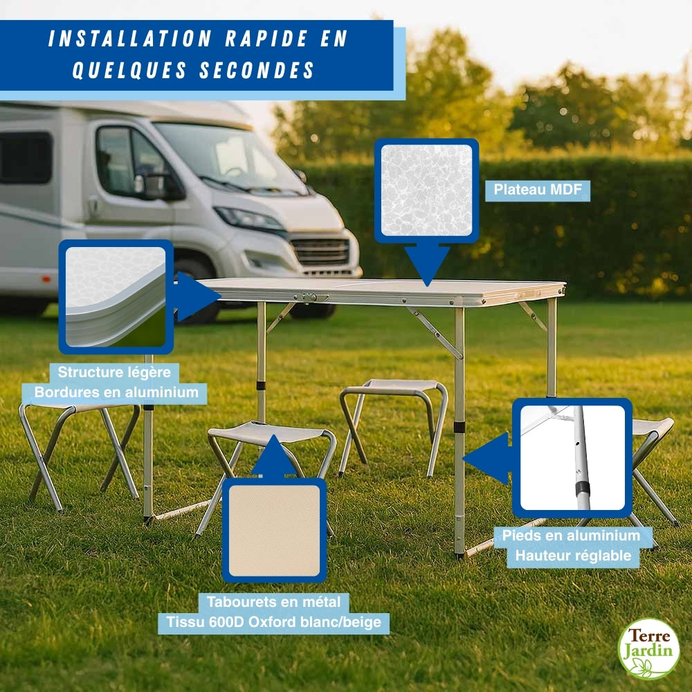 TABLE DE CAMPING PLIABLE AVEC 4 TABOURETS (4)