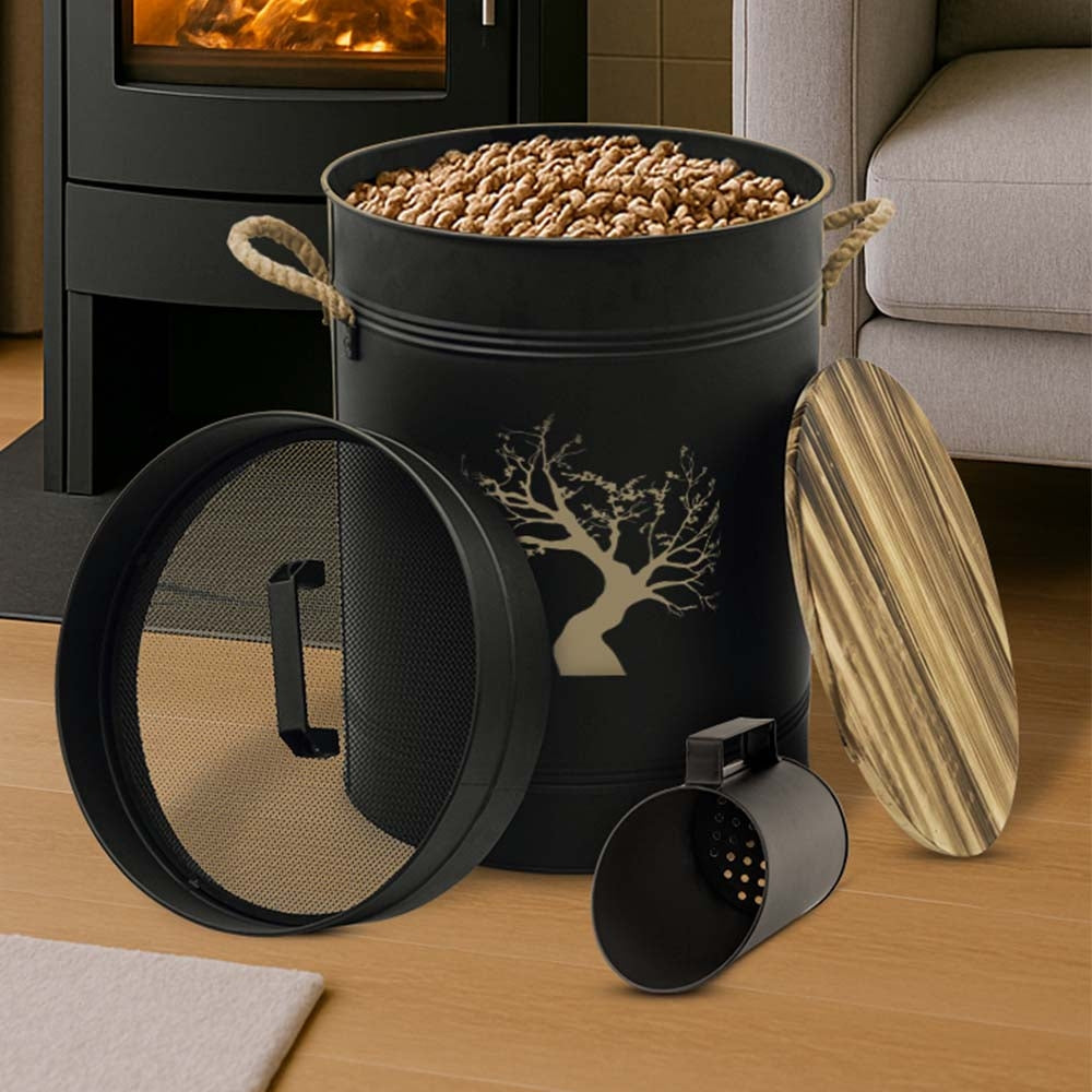 RESERVOIR A GRANULES ACIER NOIR SOPHORA Ø37x48CM, 51L AVEC PELLE (3)