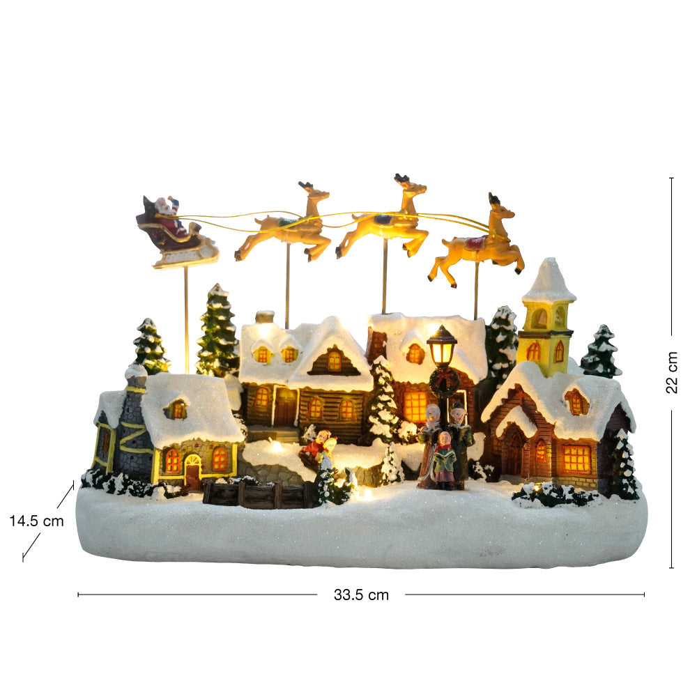 VILLAGE DE NOEL AVEC TRAINEAU VOLANT ANIME A PILES (1)