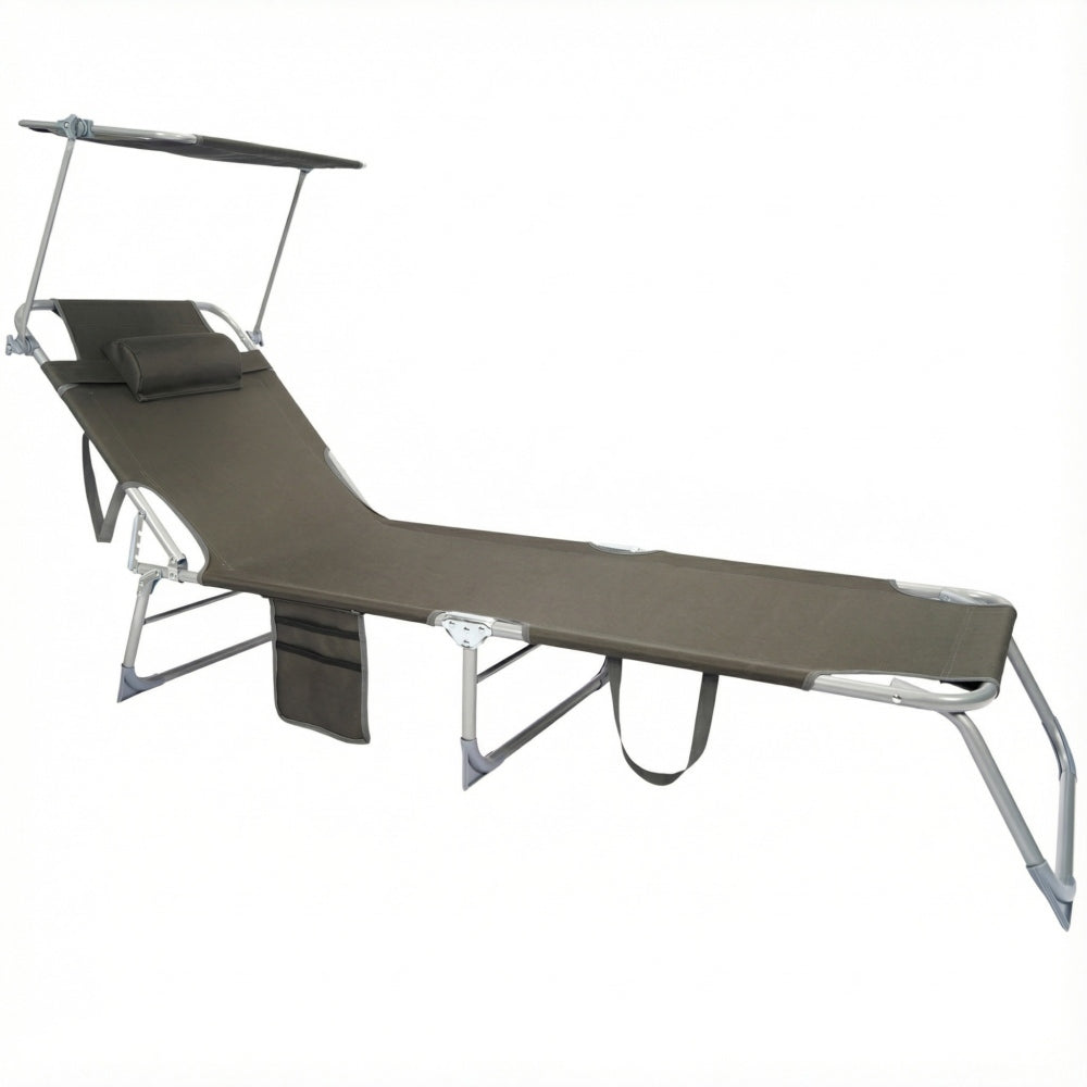 CHAISE LONGUE PLIANTE AVEC PARE-SOLEIL APPUIE-TETE GRIS SUNFOLD PLUS