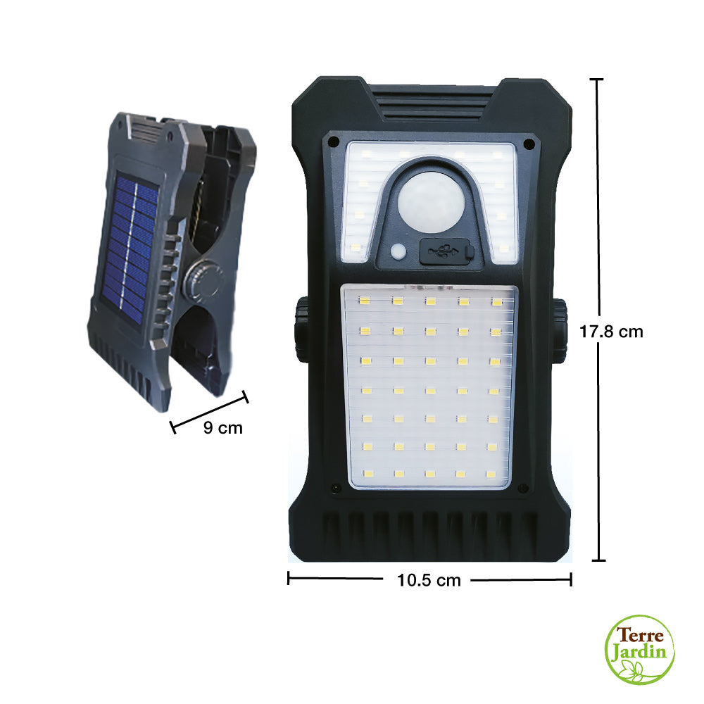 LAMPE SOLAIRE PINCE DETECTEUR DE MOUVEMENT 350LM (5)