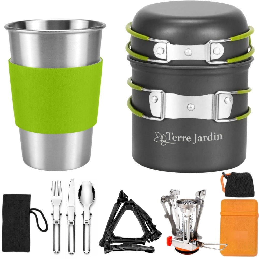 POPOTE DE CAMPING KIT CASSEROLES ALUMINIUM ET RECHAUD 12 PIECES TRAILGAZ PAN