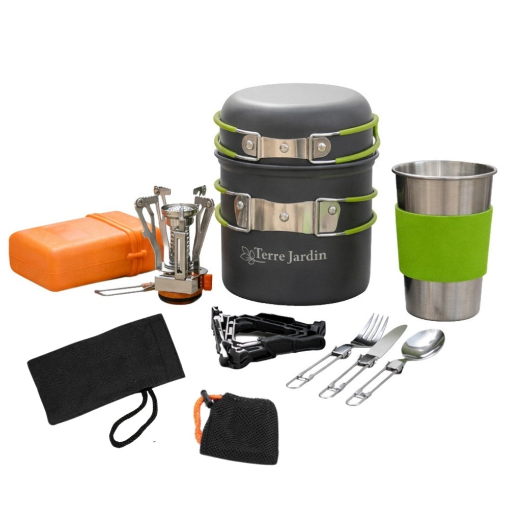 POPOTE DE CAMPING KIT CASSEROLES ALUMINIUM ET RECHAUD 12 PIECES TRAILGAZ PAN (7)