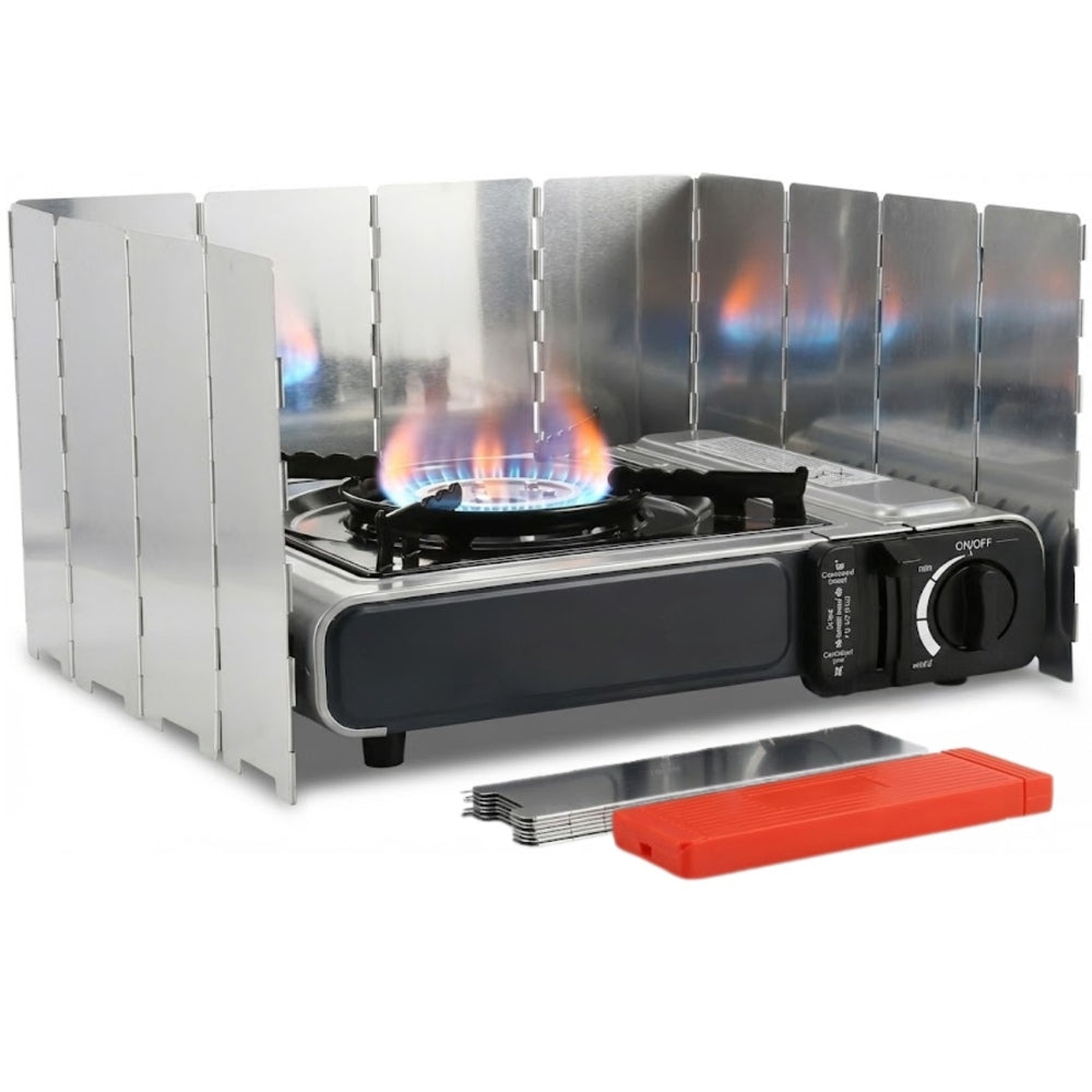 PARE-VENT PLIABLE POUR RÉCHAUD DE CAMPING ALUMINIUM 12 PANNEAUX 8X24CM (1)