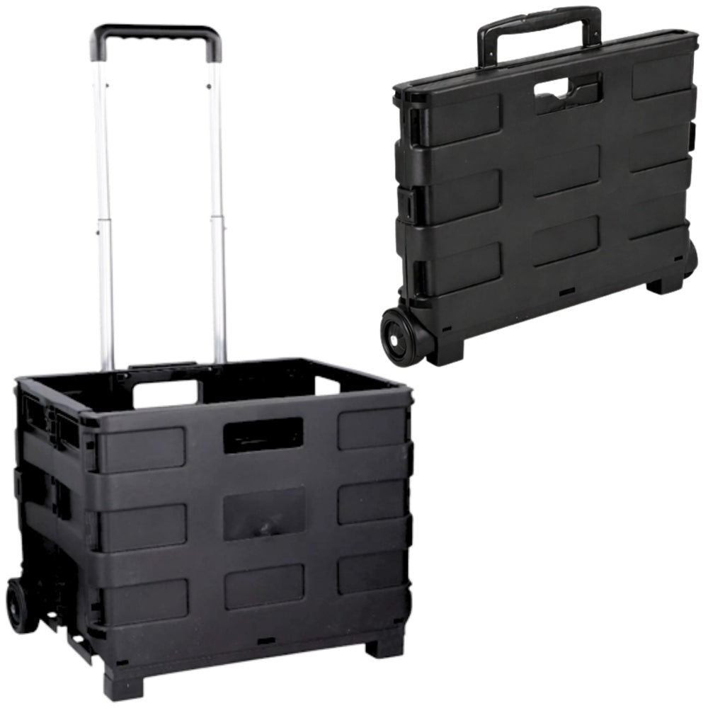 CHARIOT CAISSE PLIABLE ULTRA-SLIM 2 ROUES AVEC POIGNÉE TÉLESCOPIQUE 45L CHARGE MAX 25 KG NOIR