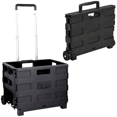 CHARIOT CAISSE PLIABLE ULTRA-SLIM 2 ROUES AVEC POIGNÉE TÉLESCOPIQUE 45L CHARGE MAX 25 KG NOIR