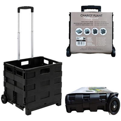 CHARIOT CAISSE PLIABLE ULTRA-SLIM 2 ROUES AVEC POIGNÉE TÉLESCOPIQUE 45L CHARGE MAX 25 KG NOIR (1)