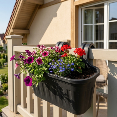 BALCONNIERE ANTHRACITE 38 CM POT DE FLEURS SUSPENDU CLÔTURE ET BALCON (1)