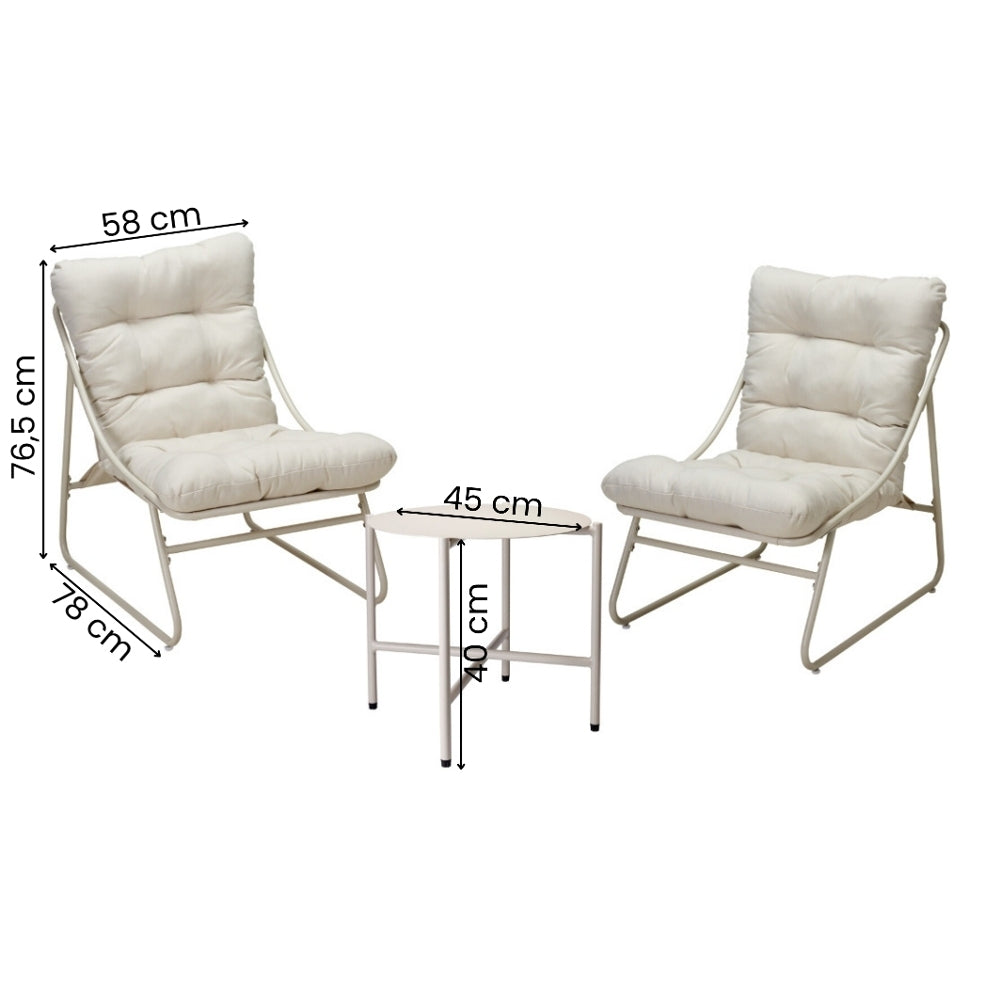 SALON DE JARDIN 3 PIECES 2 CHAISES RELAX ET TABLE ACIER COULEUR CREME (4)