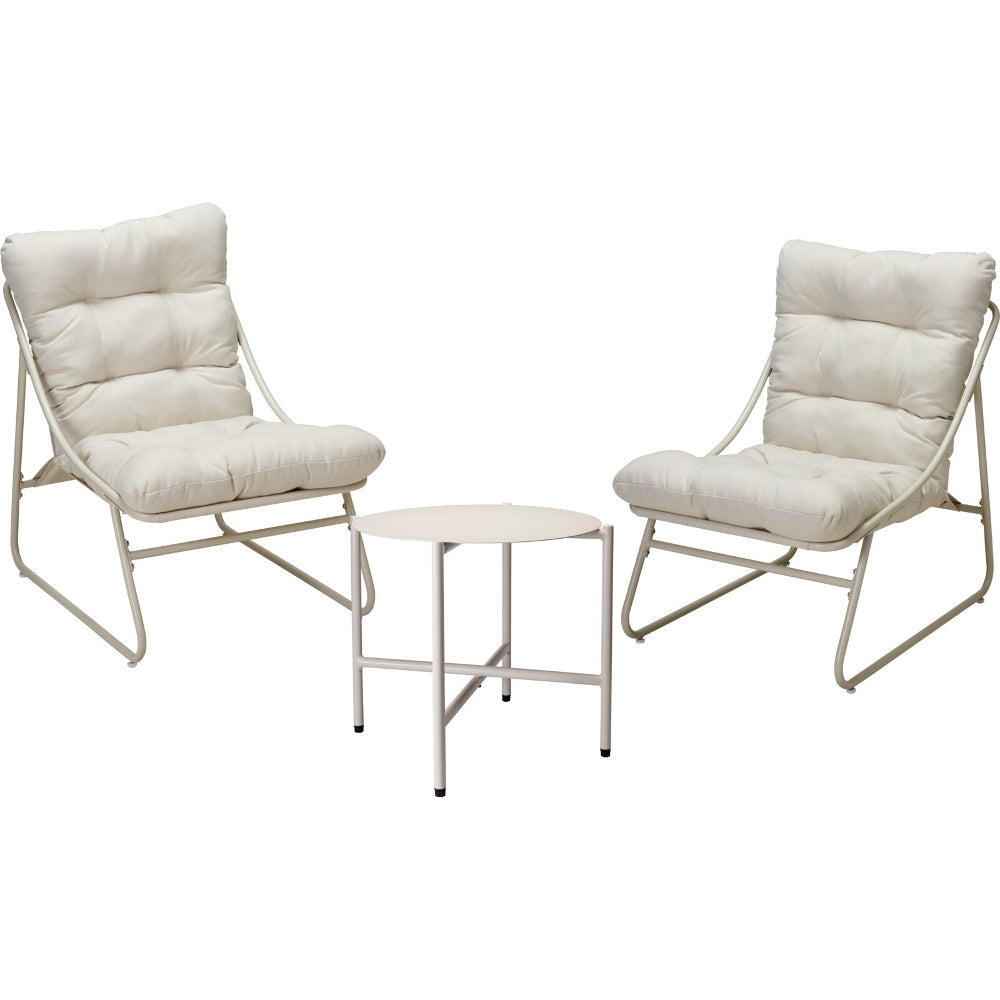 SALON DE JARDIN 3 PIECES 2 CHAISES RELAX ET TABLE ACIER COULEUR CREME