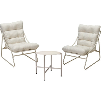SALON DE JARDIN 3 PIECES 2 CHAISES RELAX ET TABLE ACIER COULEUR CREME