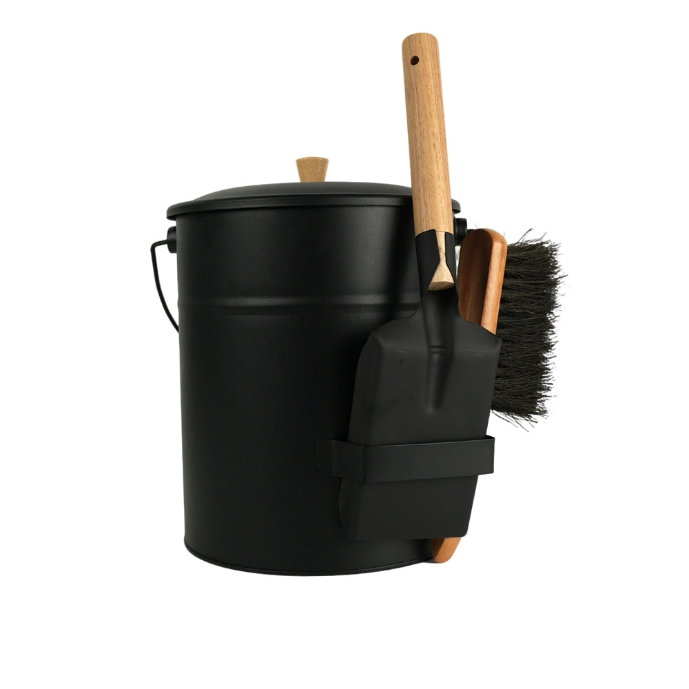 SEAU A CENDRES AVEC COUVERCLE EN ACIER 4 PIECES 15L METAL BOIS NOIR (2)