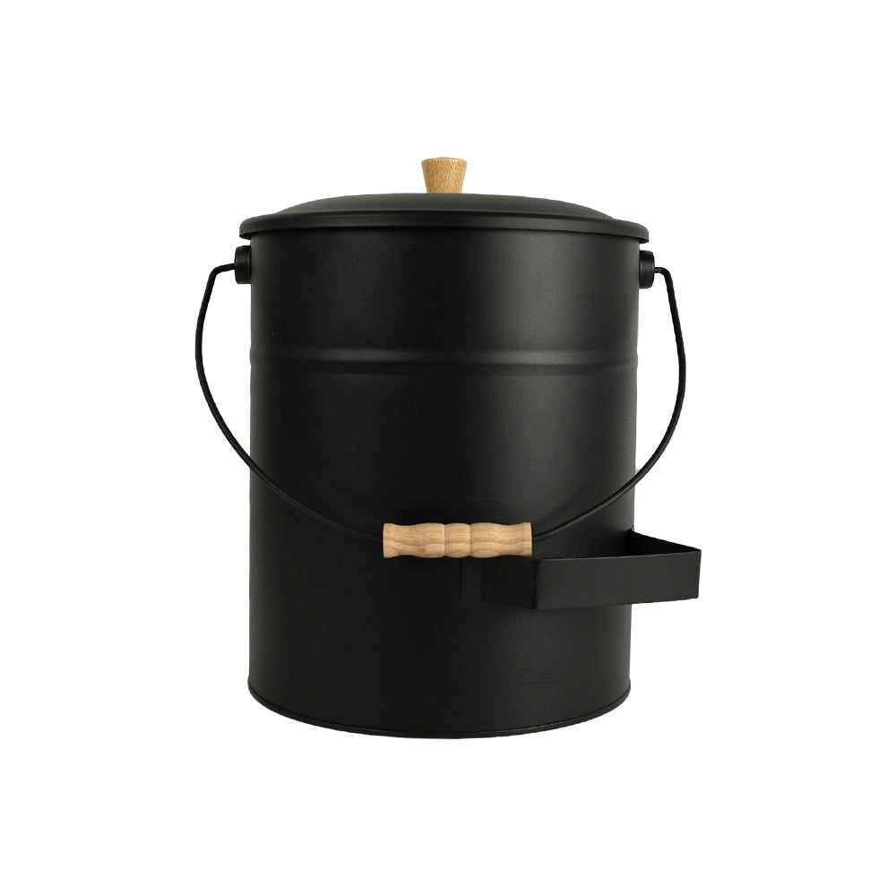 SEAU A CENDRES AVEC COUVERCLE EN ACIER 4 PIECES 15L METAL BOIS NOIR (3)