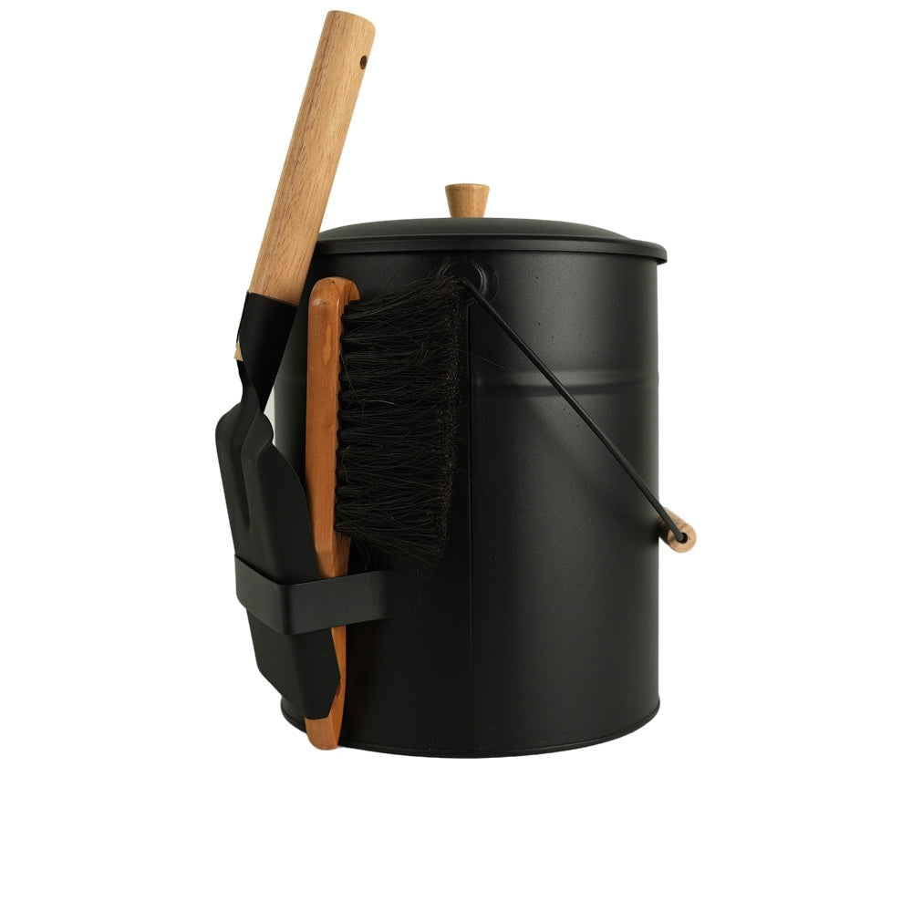 SEAU A CENDRES AVEC COUVERCLE EN ACIER 4 PIECES 15L METAL BOIS NOIR (4)