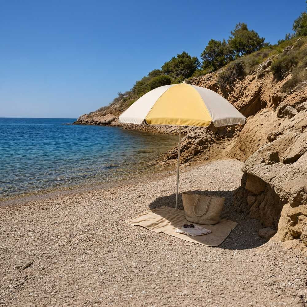 PARASOL DE PLAGE POOLSIDE Ø 160 cm POLYESTER JAUNE ET BEIGE (1)