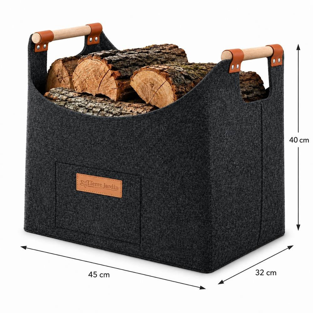PANIER A BOIS CHEMINEE EN FEUTRE GRIS 45 × 32 × 40 CM 50 L 14 KG (1)