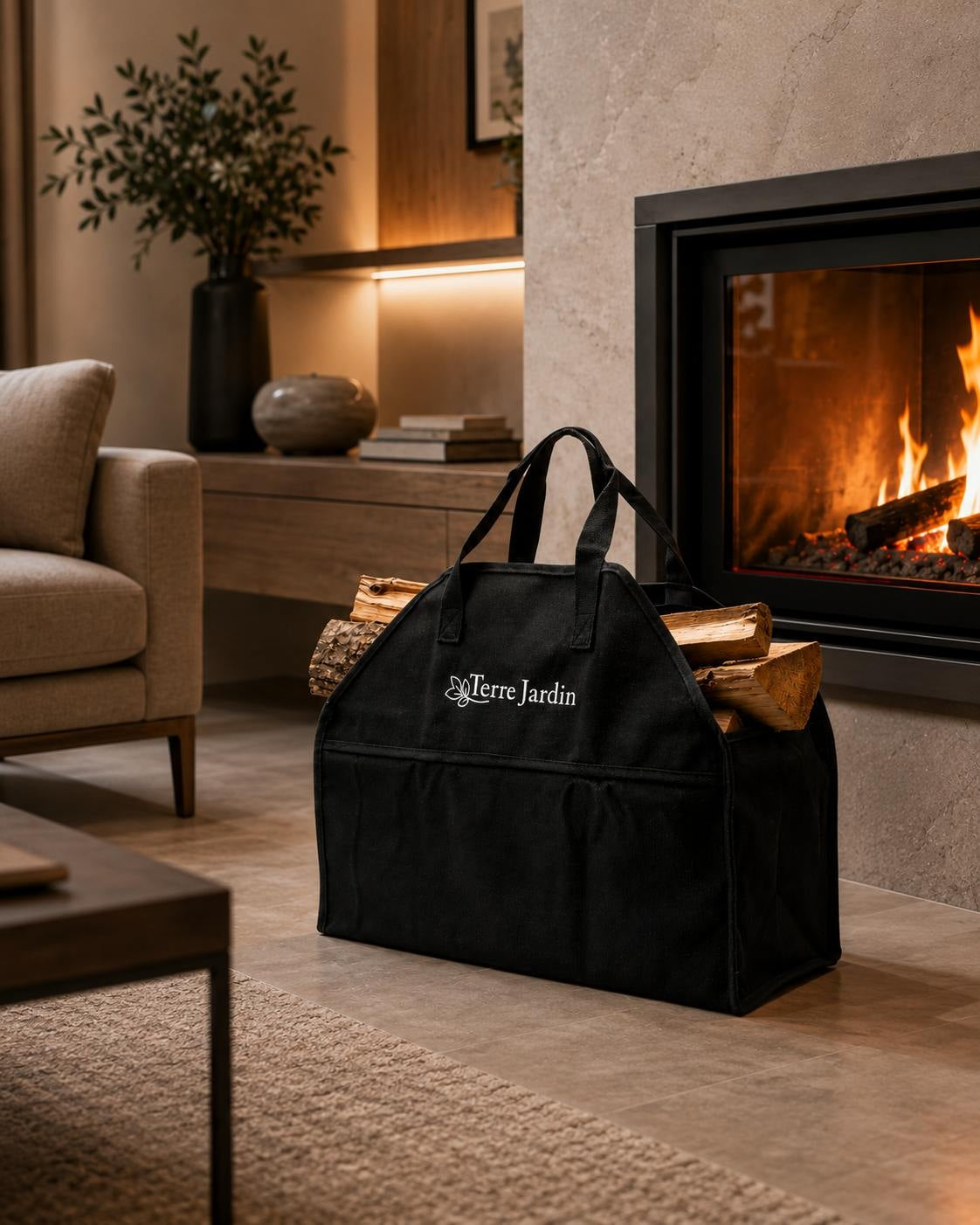 SAC DE TRANSPORT BOIS DE CHAUFFAGE 60X46 X 26 CM 50L OXFORD NOIR (1)