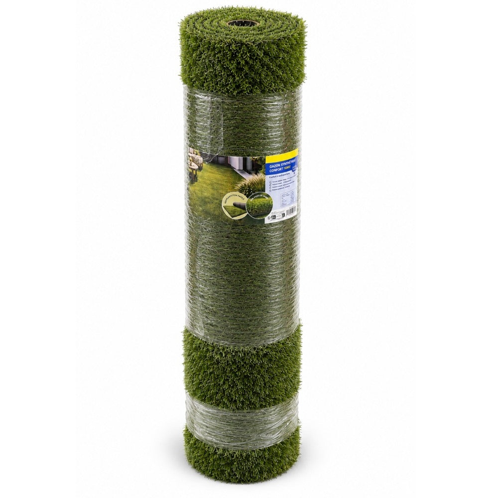 GAZON SYNTHETIQUE CONFORT 18MM 1X10M DENSITE 14700 PAR M² 5800 DTEX SUPPORT LATEX SBR (2)