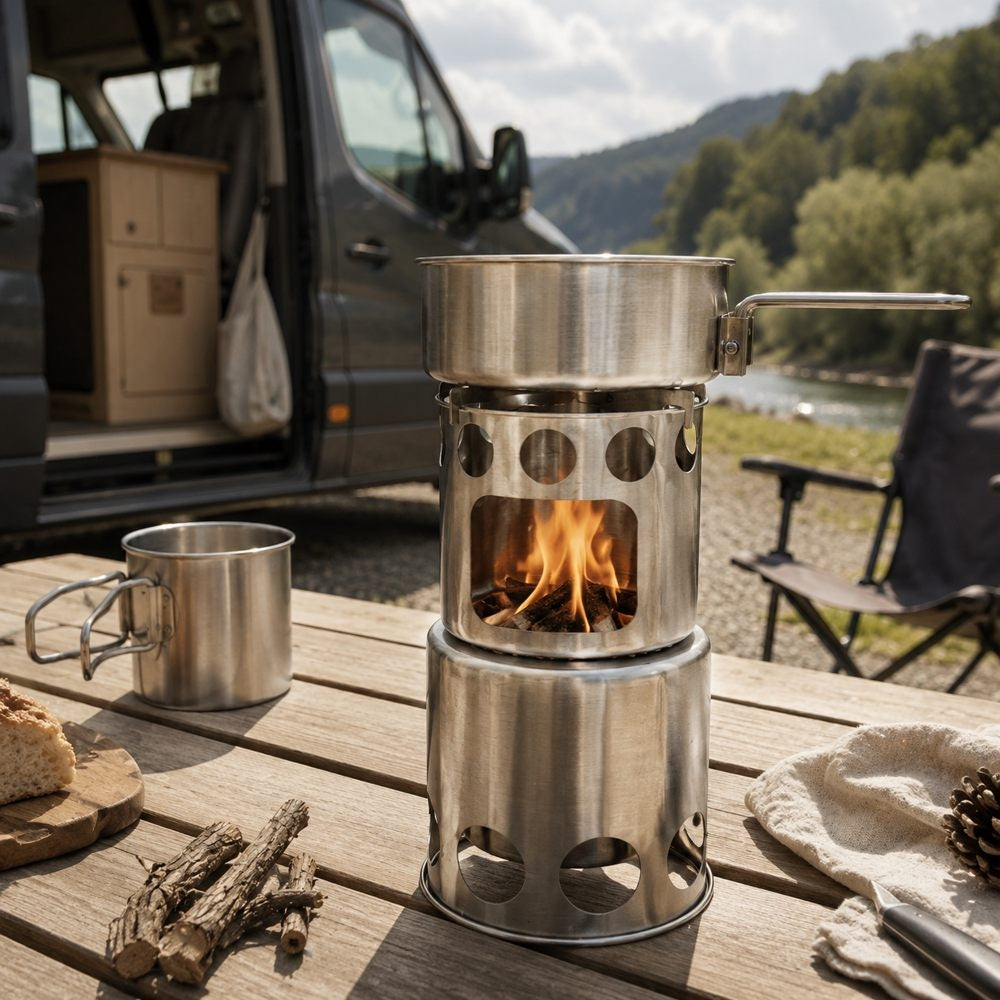 RECHAUD A BOIS DE CAMPING 10 PIECES EN INOX 430