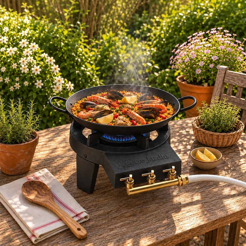 RÉCHAUD À GAZ EN FONTE 2 FEUX 3 PIEDS 9 KW GAZTIVAL CLASSIC