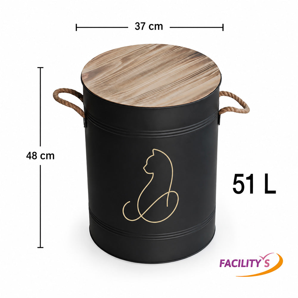RESERVOIR A GRANULES ACIER NOIR  Ø37x48CM, 51L AVEC PELLE (4)