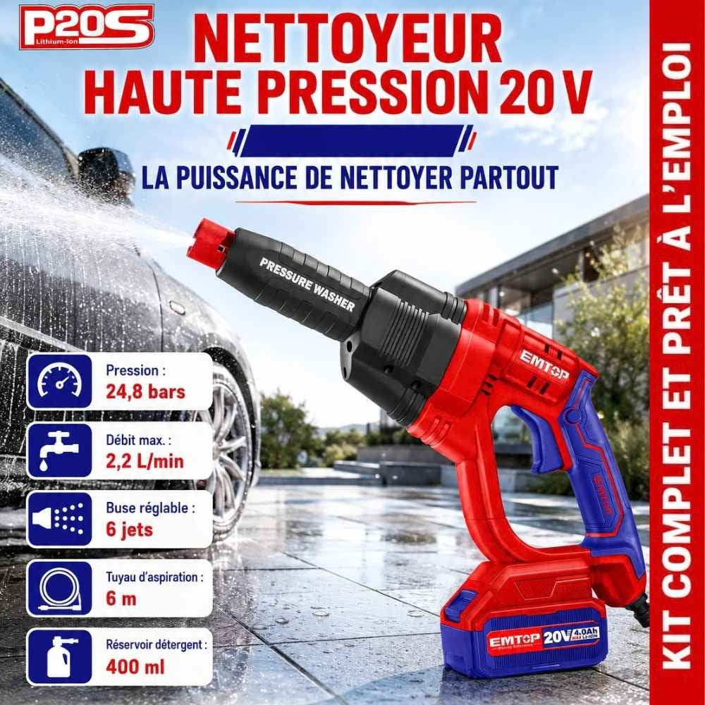 KIT NETTOYEUR HAUTE PRESSION SANS FIL 20V 24,8 BARS CHARGEUR BATTERIE 4,0AH ACCESSOIRES (3)