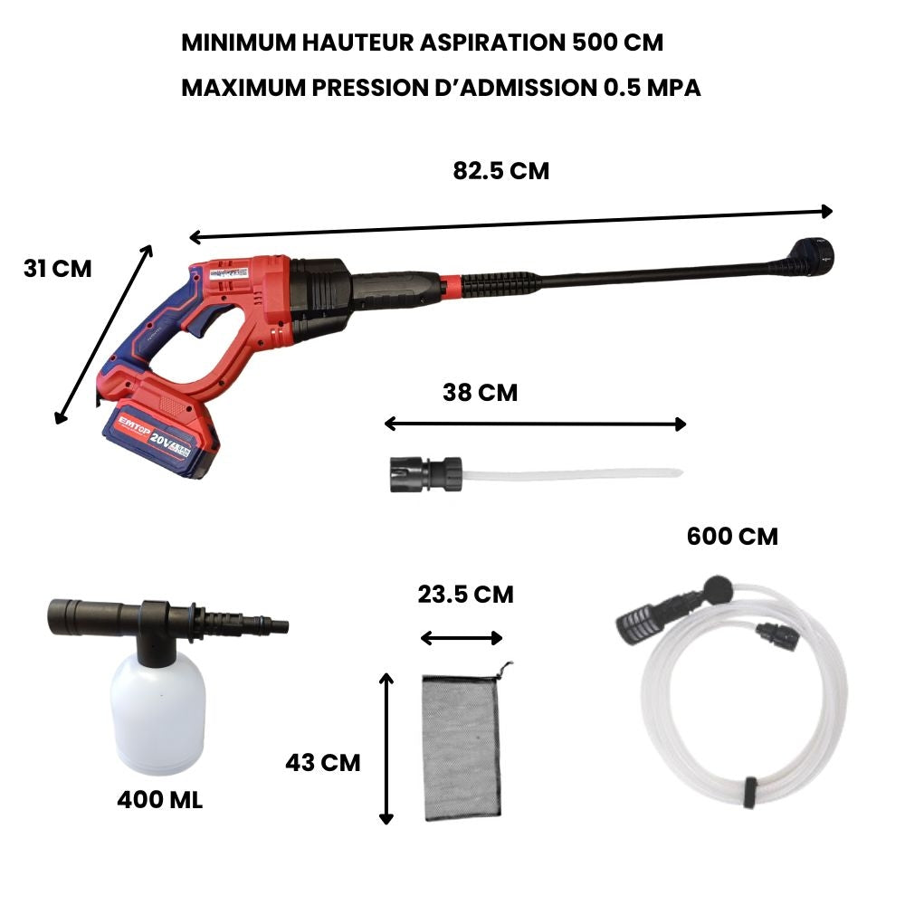 KIT NETTOYEUR HAUTE PRESSION SANS FIL 20V 24,8 BARS CHARGEUR BATTERIE 4,0AH ACCESSOIRES (4)