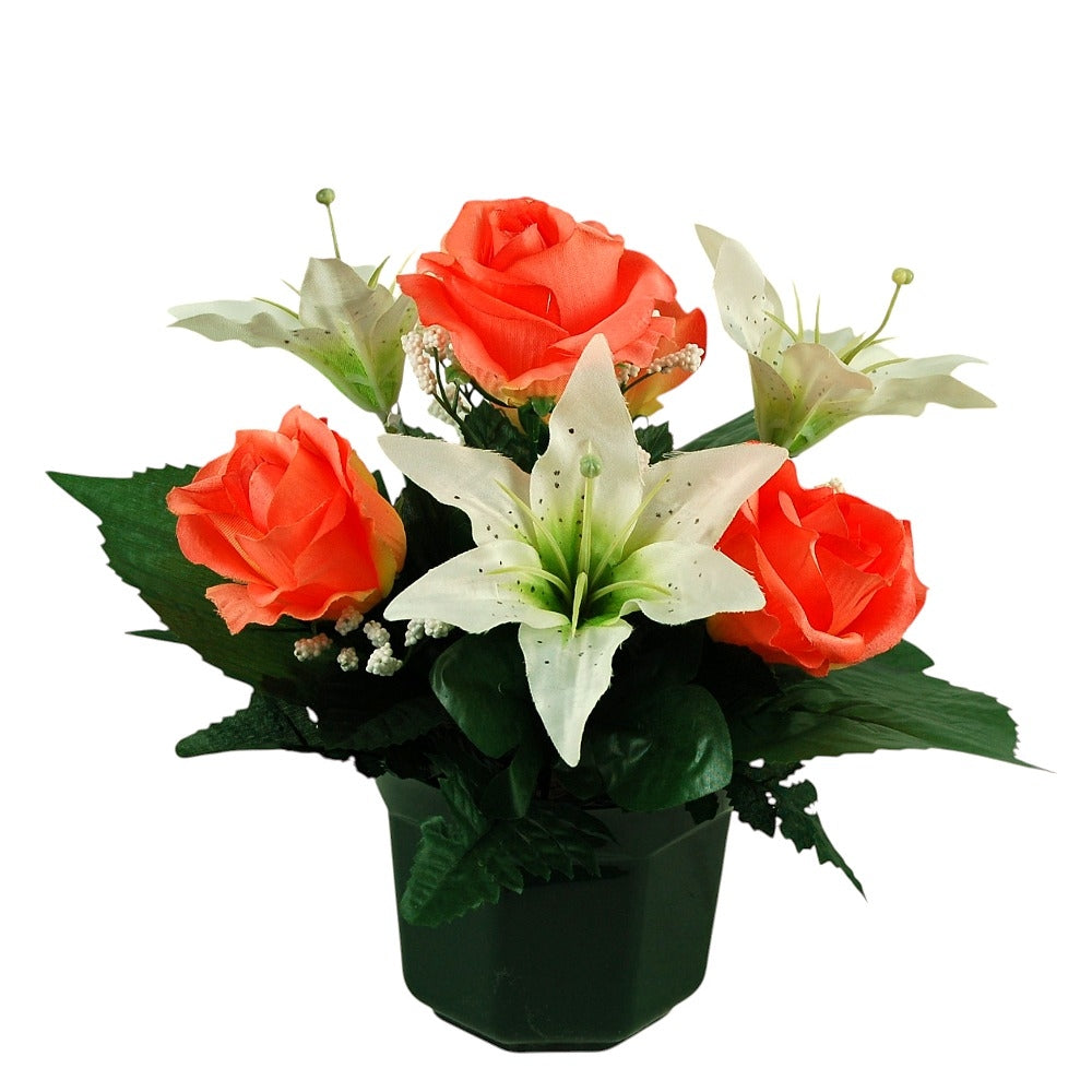 COMPOSITION FLORALE ARTIFICIELLE ROSE ET LYS