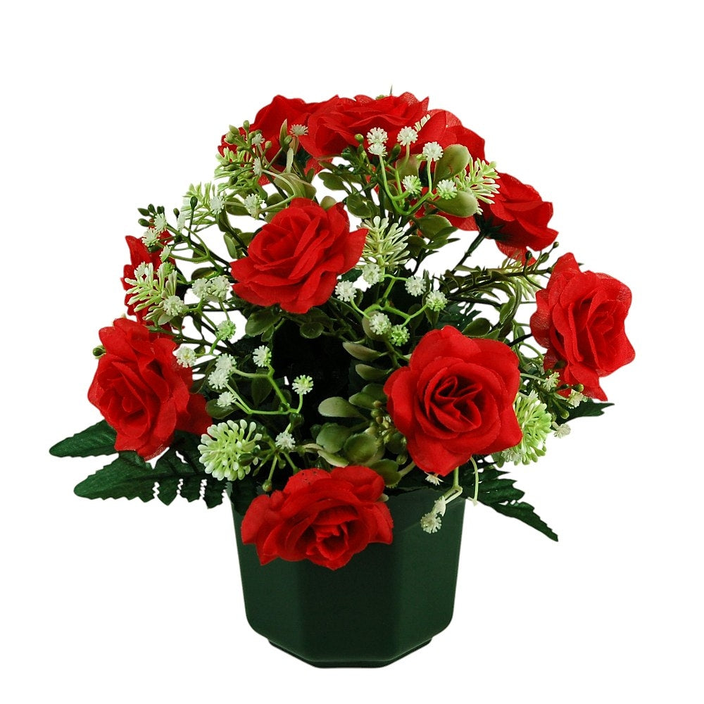 COMPOSITION FLORALE ARTIFICIELLE ROSES DIAMANT ET GYPSO