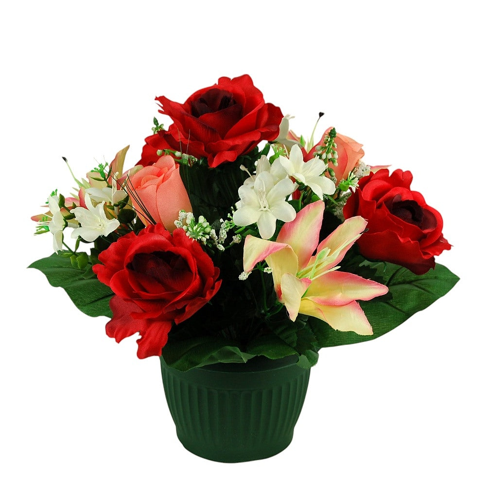 COMPOSITION FLORALE ARTIFICIELLE  ROSE LYS TIGRE BOUTON GYPSO