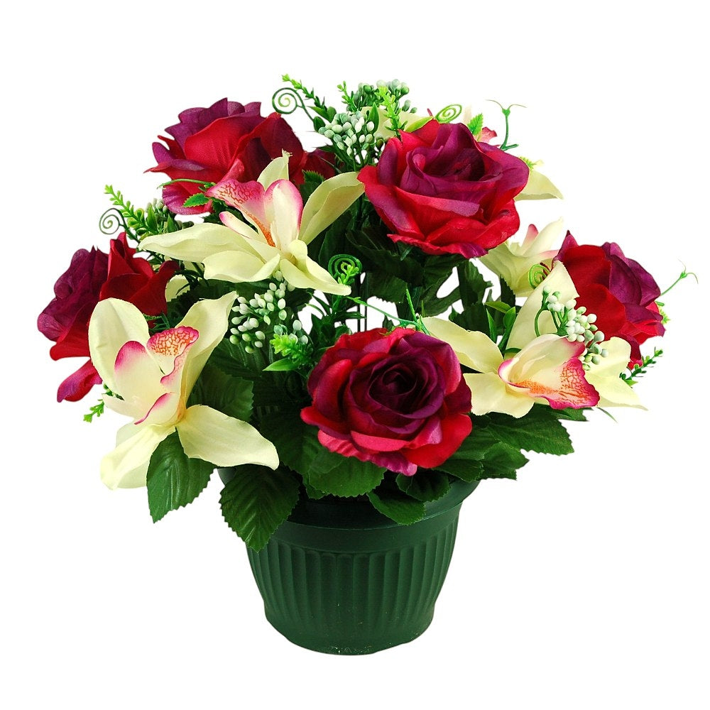 COMPOSITION FLORALE ARTIFICIELLE ROSE ORCHIDEE