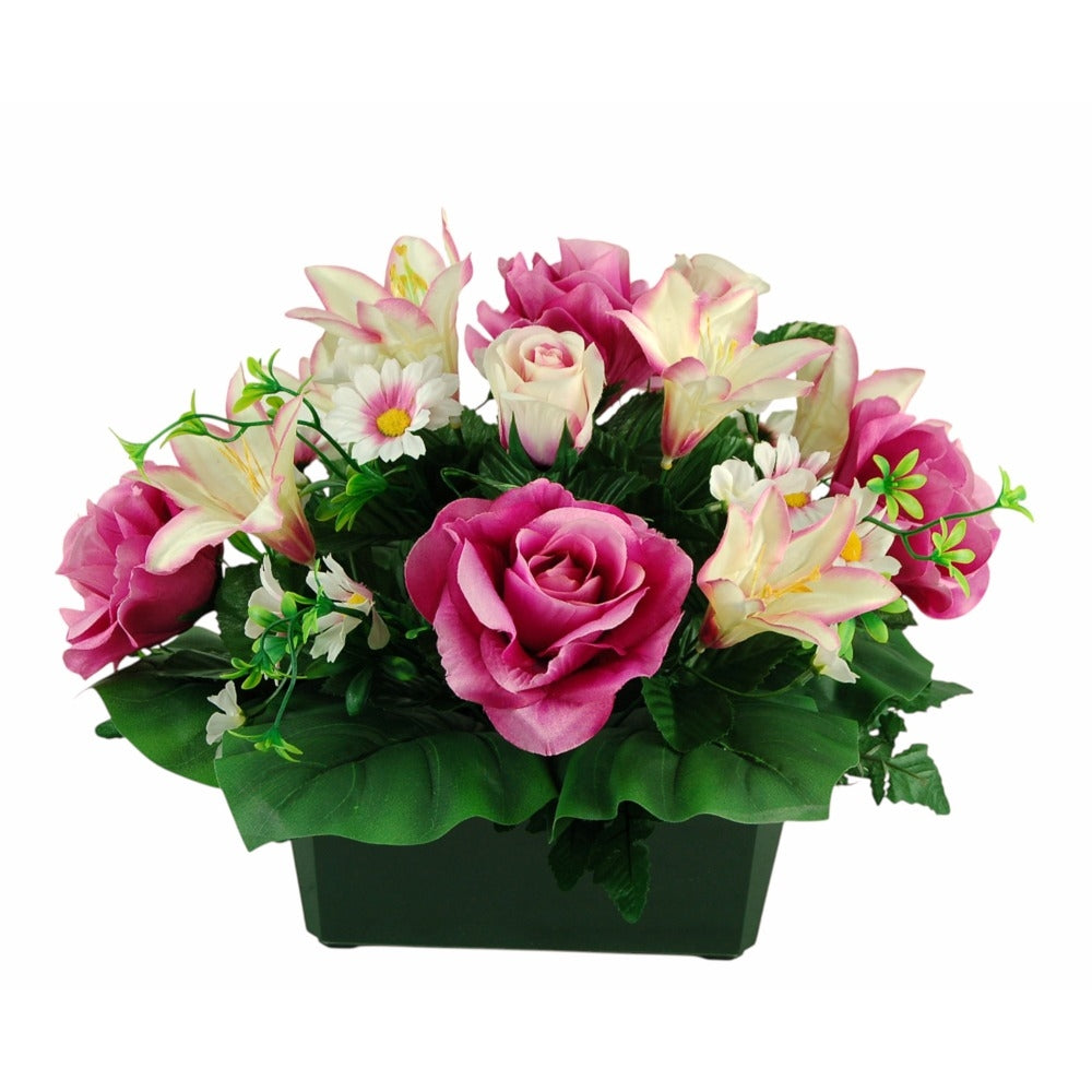 COMPOSITION FLORALE ARTIFICIELLE ROSE LYS BOUTONS