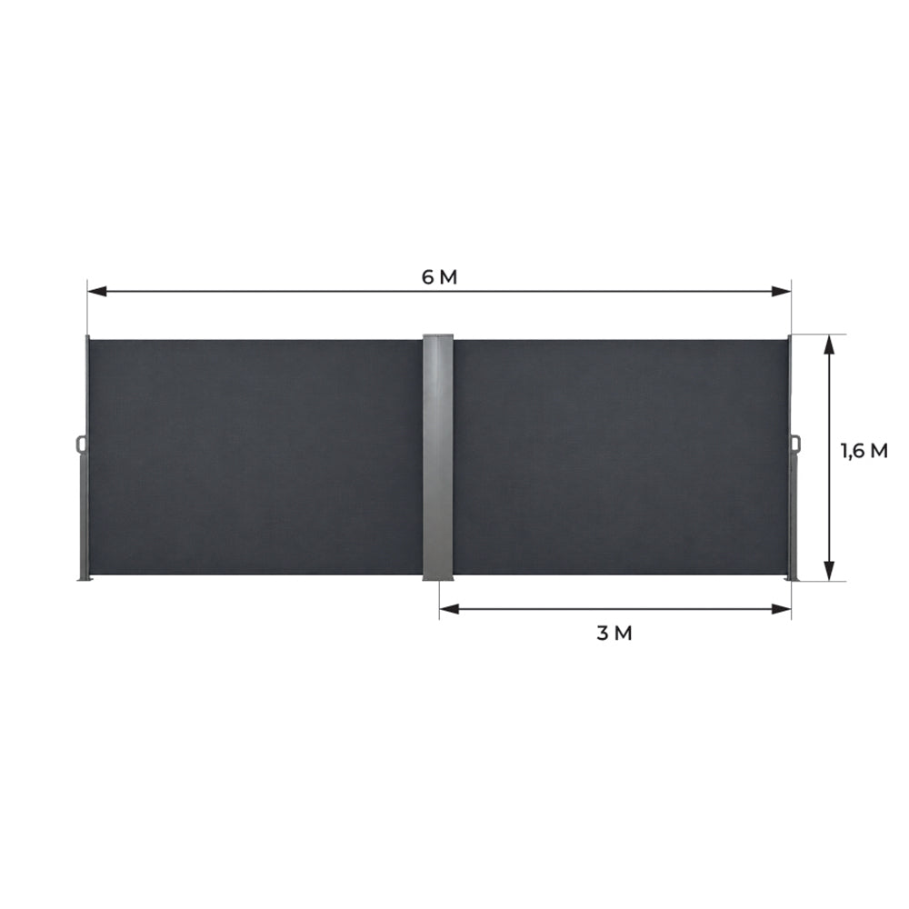 PARAVENT DOUBLE RÉTRACTABLE GRIS 6X1,6 M (6)
