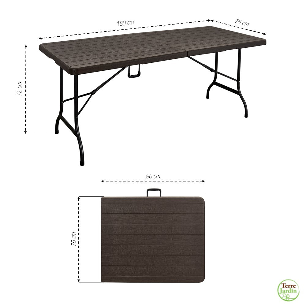 Lot table pliante 8 personnes "effet bois" + 2 bancs 4 pers (3)