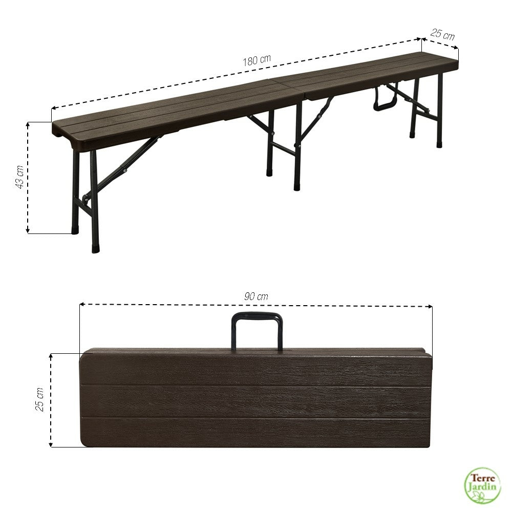 Lot table pliante 8 personnes "effet bois" + 2 bancs 4 pers (4)