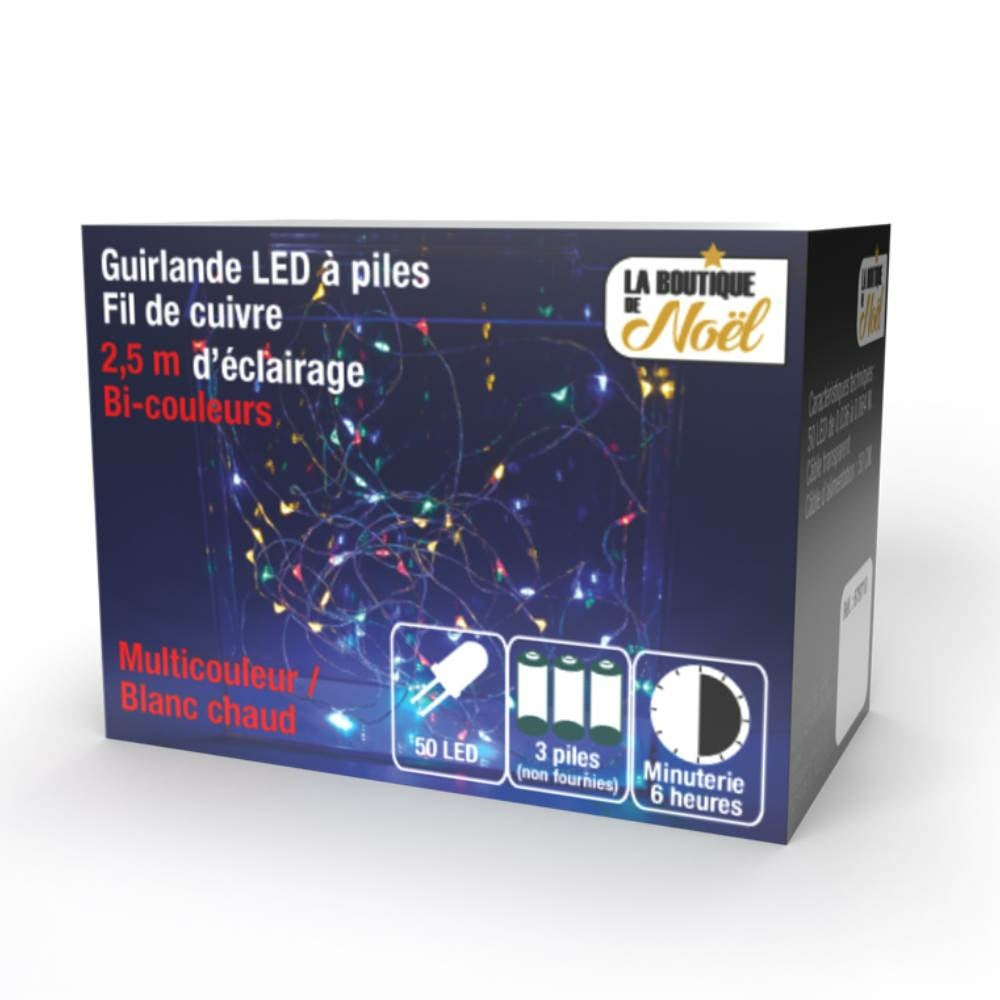 GUIRLANDE ÉLECTRIQUE CUIVRE 50 LED BI-COULEURS